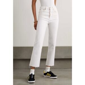 RE/DONE 70s Stove Pipe High Rise Straight Ankle Jeans 30 Vintage White Raw Hem